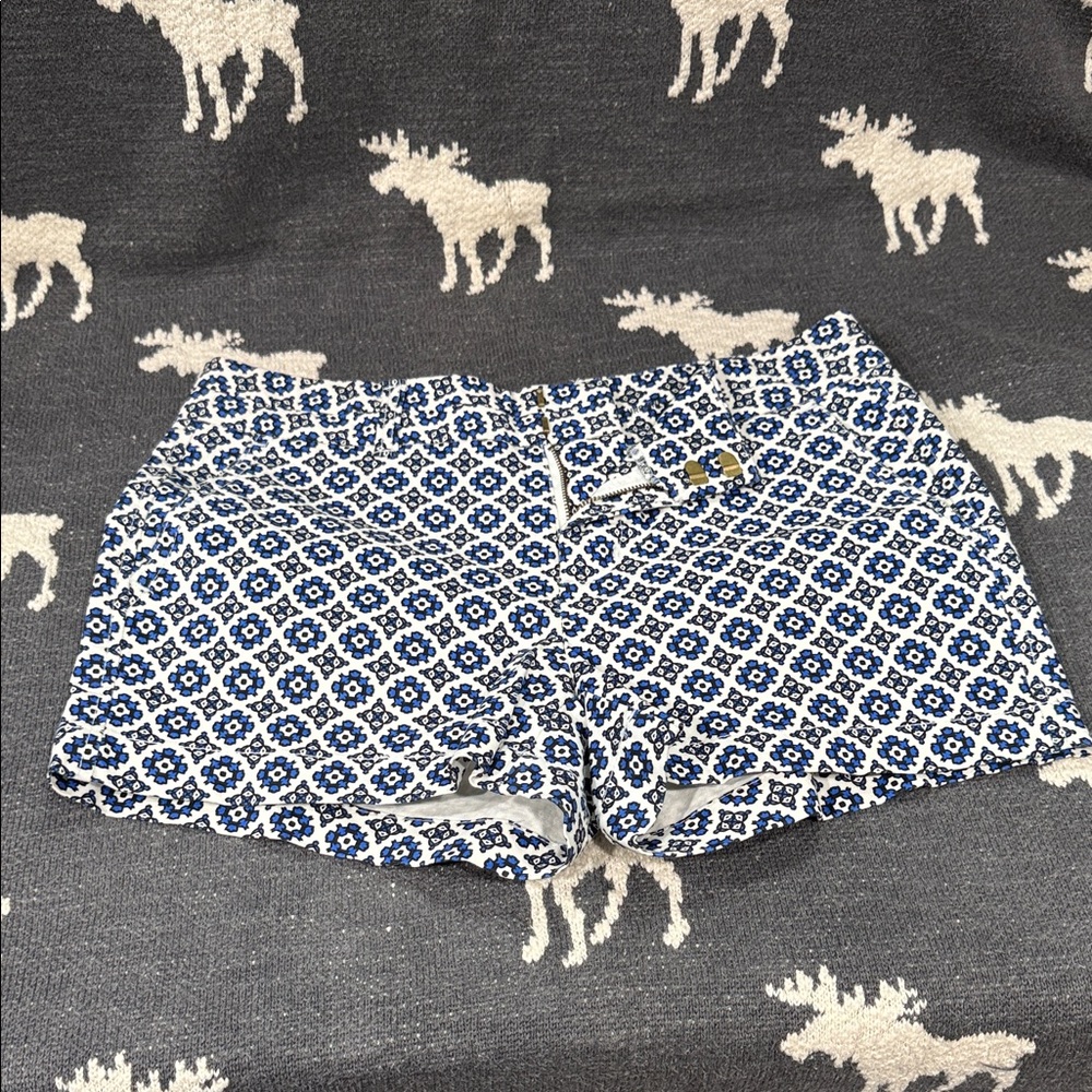 Blue and White Patterned Women Shorts